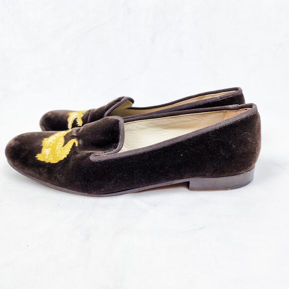 Stubbs & Wootton Brown Velvet Golden Gator Flat Hunter/Smoking Slippers Size 8.5 - Picture 3 of 9